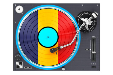 Phonograph Turntable with Romanian flag, 3D rendering