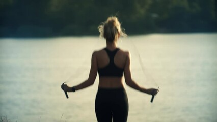 woman with skipping rope . jump rope practicing