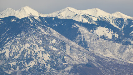 Closeup of snow capped La Sal Mountains of Utah