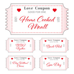 coupons for a girlfriend or a boyfriend. tickets for valentine's day. Set of love coupons with wishes and numbers