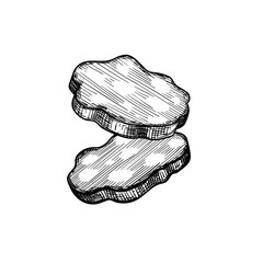 Salami dry sausage slices in vintage style. Hand drawn sketch style butchery product. Best for package and market advertising design. Vector illustrations isolated on white background.