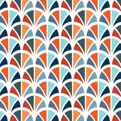 Fototapeta na wymiar Mid-century modern style retro seamless pattern with shapes in various color tones, abstract repeating background for all web and print purposes.