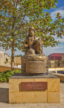 Monument to Mirza Muhammad Tagi Gyumri in front of citadel Naryn-Kala in Derbent. Republic of Dagestan. Russia
