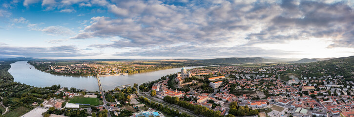 Fototapeta na wymiar Panoramic view from Esztegom with river Danube