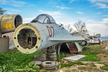 Aircraft graveyard at Arablyar village near Derbent. Republic of Dagestan. Russia - 552648711