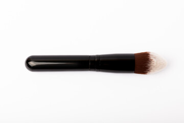 Cosmetic makeup brush isolated on white background. Blush, eyeshadow & contour, foundation, concealer & bronzer, angled brushes. Makeup set. Beauty concept.