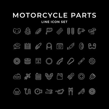 Set line icons of motorcycle parts