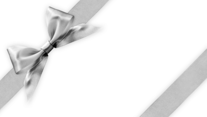 silver bright ribbon bow tape isolated on transparent background, top view, copy space for gift greeting card, Merry Christmas and mother or father day banner or promotion shopping advertising