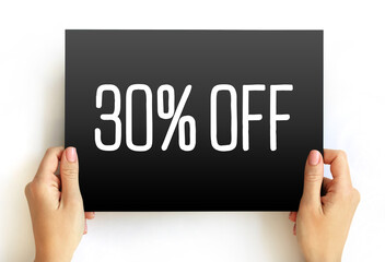 30% Off text on card, concept background