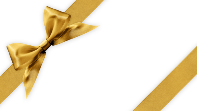 golden bright ribbon bow tape isolated on transparent background, top view, copy space for gift greeting card, Merry Christmas and mother or father day banner or promotion shopping advertising - Powered by Adobe