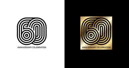 Sixtieth Anniversary. Gold and black numbers. Poster template for sixtieth anniversary celebration. Vector illustration.