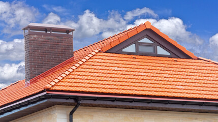 house with a roof from a red shingles with a pipe