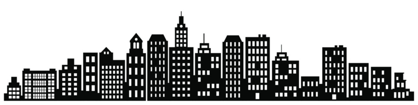 Black outlines of low rise and high-rise complexes and skyscrapers. © AlexZel