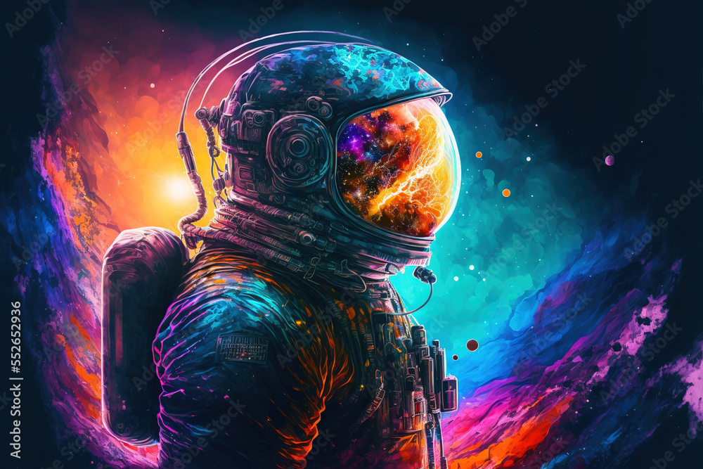 Poster illustration of astronaut in the outer space. generative ai