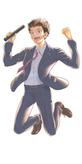 卒業する学生がジャンプ_男子A、背景なしアルファチャンネル版