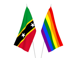 Rainbow gay pride and Federation of Saint Christopher and Nevis flags