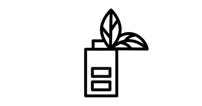 icon of battery and leaf, green technology in outline design animated