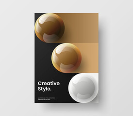 Simple placard vector design template. Abstract realistic spheres magazine cover layout.
