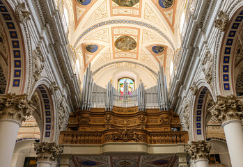 Modica, Sicily. The imponent pipe organ of the Cathedral of Saint Peter.