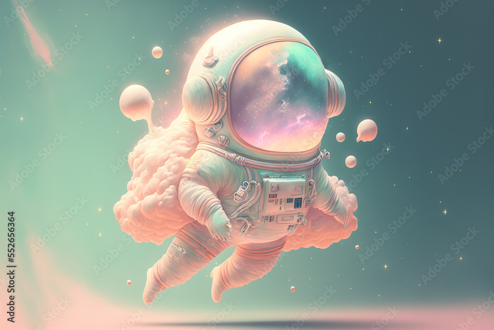 Poster beautiful painting of an astronaut on a different planet. generative ai