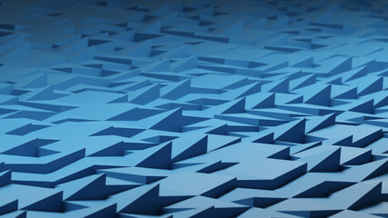 3d rendering abstract background of randomly positioned blue cubes.