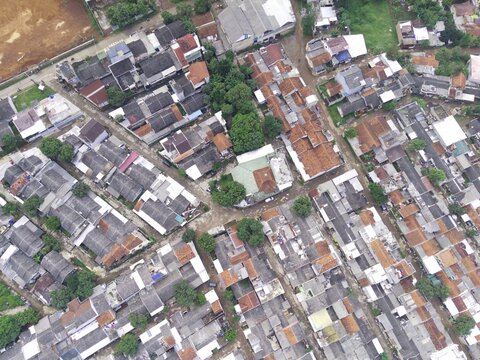 Abstract Defocused Blurred Background aerial view of a very wide residential area in Cikancung - Indonesia. Not Focus