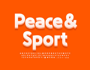 Vector wellness concept Peace and Sport. White Alphabet Letters, Numbers and Symbols. Modern 3D Font