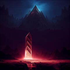 mystical magical fantasy monolith in a dark valley, created with Generative AI