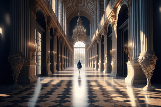 Generative AI : interiors of a grand ornate vintage beautiful palace in Europe