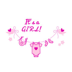 new baby girl, white cloud with a clothesline and cute pink birds, family concept, illustration over a transparent background, PNG image 