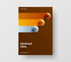 Multicolored 3D balls leaflet illustration. Amazing company identity A4 vector design layout.