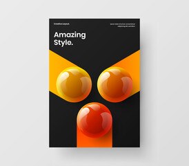 Original 3D spheres booklet concept. Vivid magazine cover A4 vector design illustration.