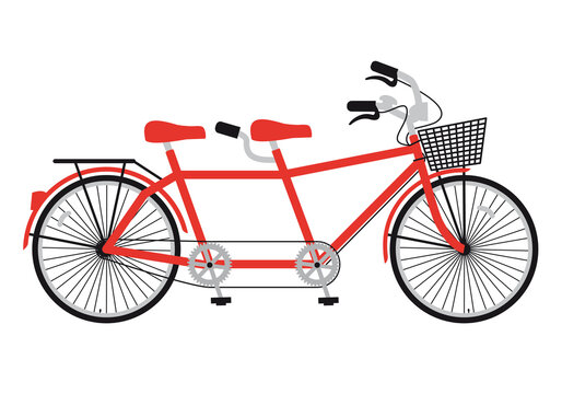 Red tandem bicycle, family concept, illustration on a transparent background, PNG image