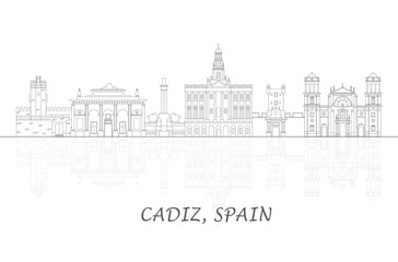 Outline Skyline panorama of  Cadiz, Andalusia, Spain - vector illustration