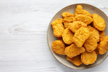 Homemade Chicken Nuggets with Ketchup, top view. Flat lay, overhead, from above. Space for text.
