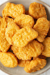 Homemade Chicken Nuggets with Ketchup, top view. Flat lay, overhead, from above. Close-up.