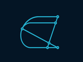 Letter C logo monogram signature icon.Alphabet initial isolated on dark fund.Lettering sign.Modern design, web, tech, 3d construction style character outline.Geometric frame typography.