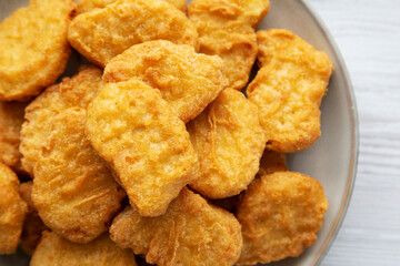 Homemade Chicken Nuggets with Ketchup, top view. Flat lay, overhead, from above. Close-up.