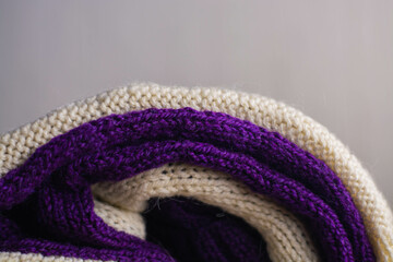 Cozy purple and white twisted knitted sweater