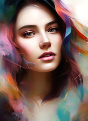 Digital portrait of a beautiful face. Abstract Illustration of a beautiful girl. Conceptual closeup of an painting. Beautiful woman painting.