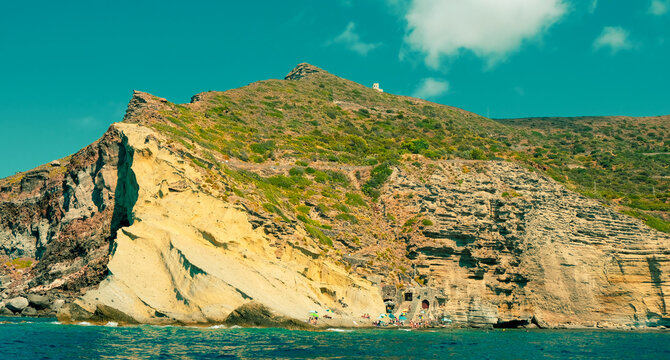 Aeolian Islands, Sicily. The amazing Pollara beach, at Salina island.