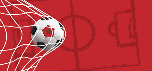 Football with the flag of Morocco on green soccer grass field. Vector background banner. Sport finale or school, sports game cup. Summer, spring time, Street ball games. wk, ek competition 2022, 2023 © MarkRademaker