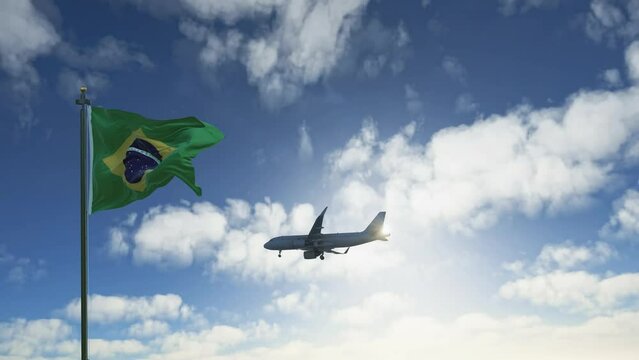 Generic airplane landing in Brazil. A passenger plane lowering its landing gears as it approaches a Brazilian airport.
