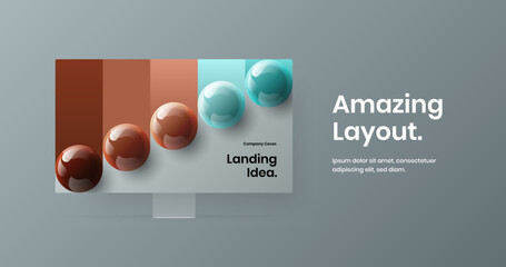 Minimalistic landing page design vector concept. Original computer monitor mockup banner illustration.