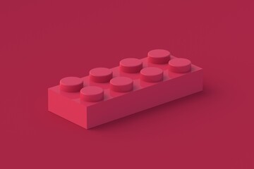 Toy block of magenta on red background. Color of the year 2023. 3d render