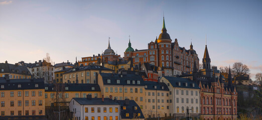 Block with old houses in the district Södermalm a pale winter day in Stockholm
