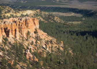 Rocky outcrop over forest at Bryce Canyon from Bryce Point in Bryce Canyon National Park, Utah