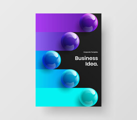 Bright flyer vector design illustration. Modern 3D spheres company cover template.