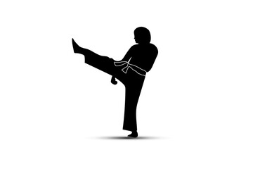 Fast kick fighting technique silhouette vector illustration. Modern and simple logo for karate