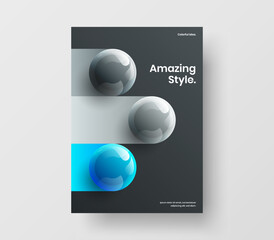 Vivid realistic spheres presentation template. Isolated annual report A4 vector design illustration.
